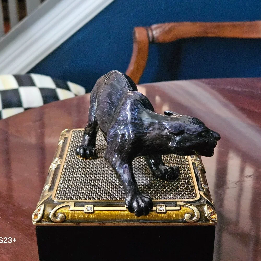 RARE EXQUISITE JAY STRONGWATER SAFARI PANTHER CRYSTAL ENAMEL TRINKET JEWELRY BOX